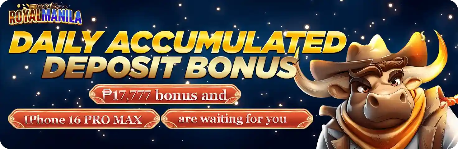 ROYALMANILA homepage banner featuring casino games and mobile app access